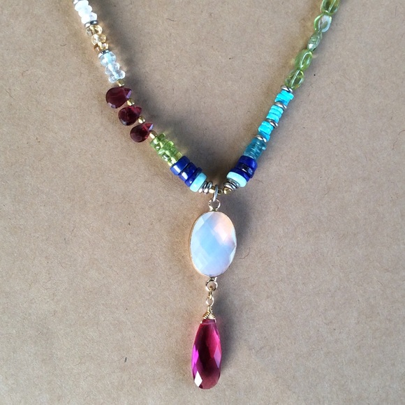 Handcrafted Sundance Charm natural Multi Gemstone Necklace Stunning NEW - Picture 2 of 11